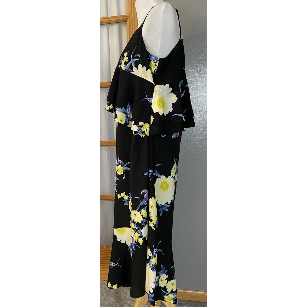 Roz Ali Layered Floral Dress 16 Black Yellow Slanted Hem Sleeveless Boho Party - Picture 2 of 13